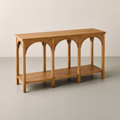 Konsola do przedpokoju z łukowym detalem, wykończenie w stylu „aged oak”