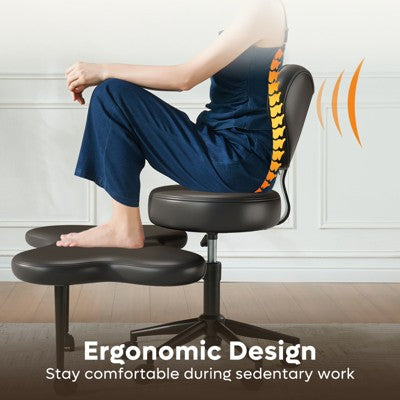 Ergonomiczny fotel biurowy do siedzenia po turecku, regulowany, obrotowy 360°, czarny