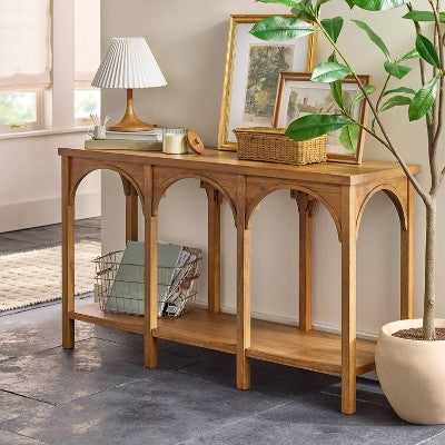 Konsola do przedpokoju z łukowym detalem, wykończenie w stylu „aged oak”
