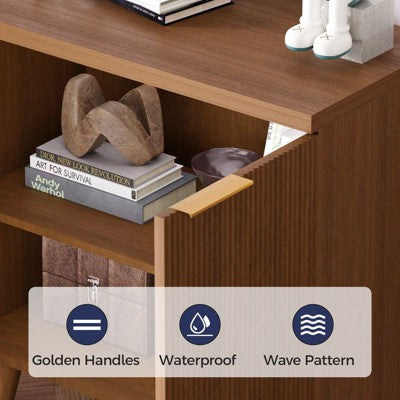 Komoda/bufet z regulowaną półką, front z falistym panelem, orzechowy, 23.6×11.8×27.6