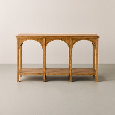 Konsola do przedpokoju z łukowym detalem, wykończenie w stylu „aged oak”