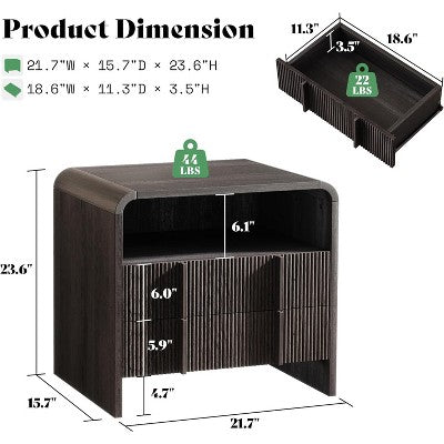 Nowoczesna szafka nocna z 2 szufladami i otwartą półką, czarna