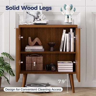 Komoda/bufet z regulowaną półką, front z falistym panelem, orzechowy, 23.6×11.8×27.6